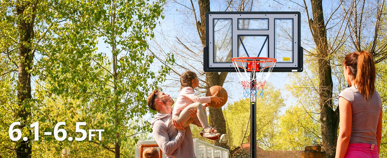10FT Adjustable Height Portable Basketball Hoop Outdoor for Adult, 44 Inch Shatterproof Backboard w/Shock Absorbent Rim, Fillable Base, 2 Wheels for Swimming Pool/Indoor