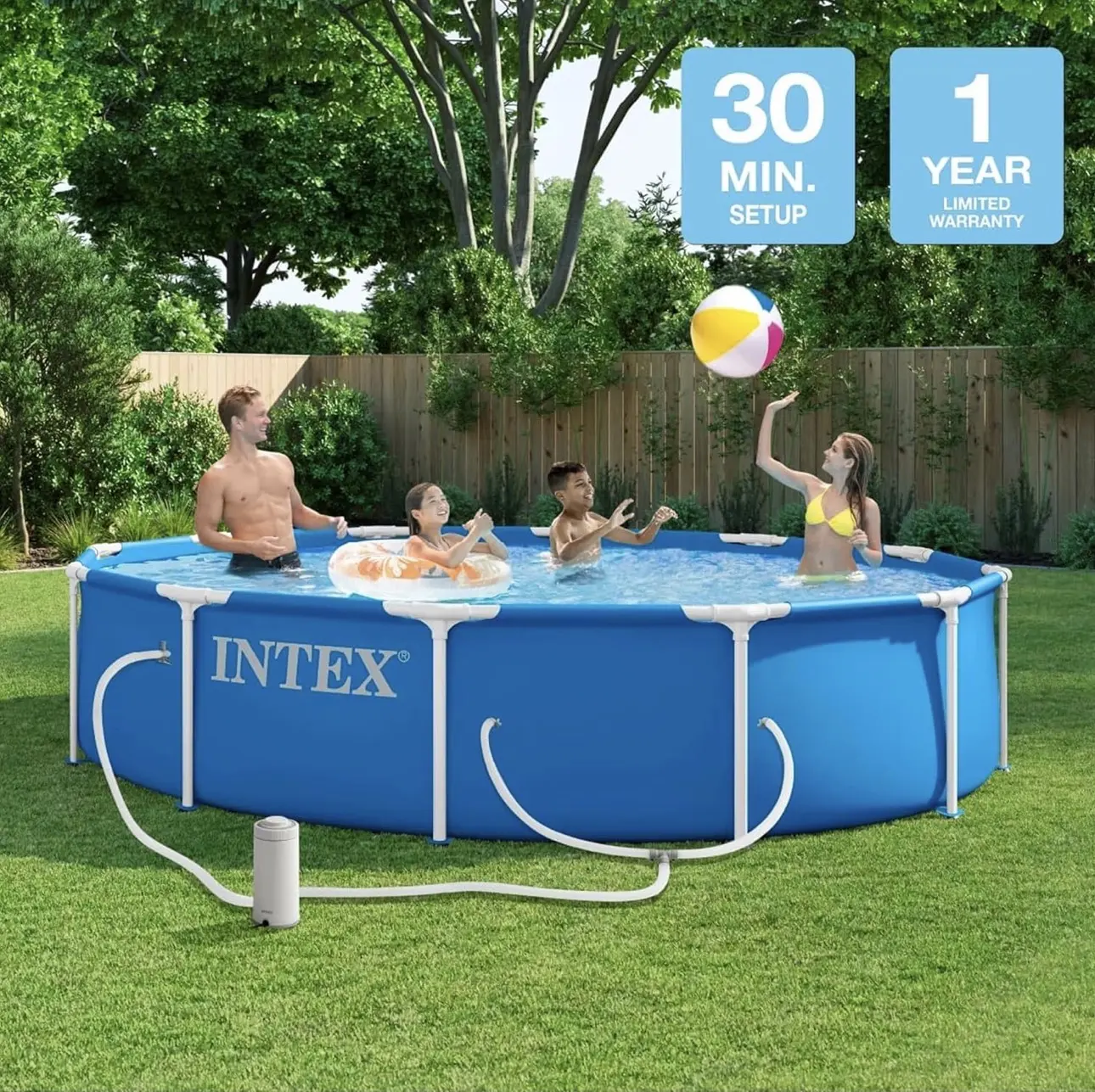 Intex Metal Frame 12 ft x 30 in Above Ground Pool Set, Round Swimming Pool with Steel