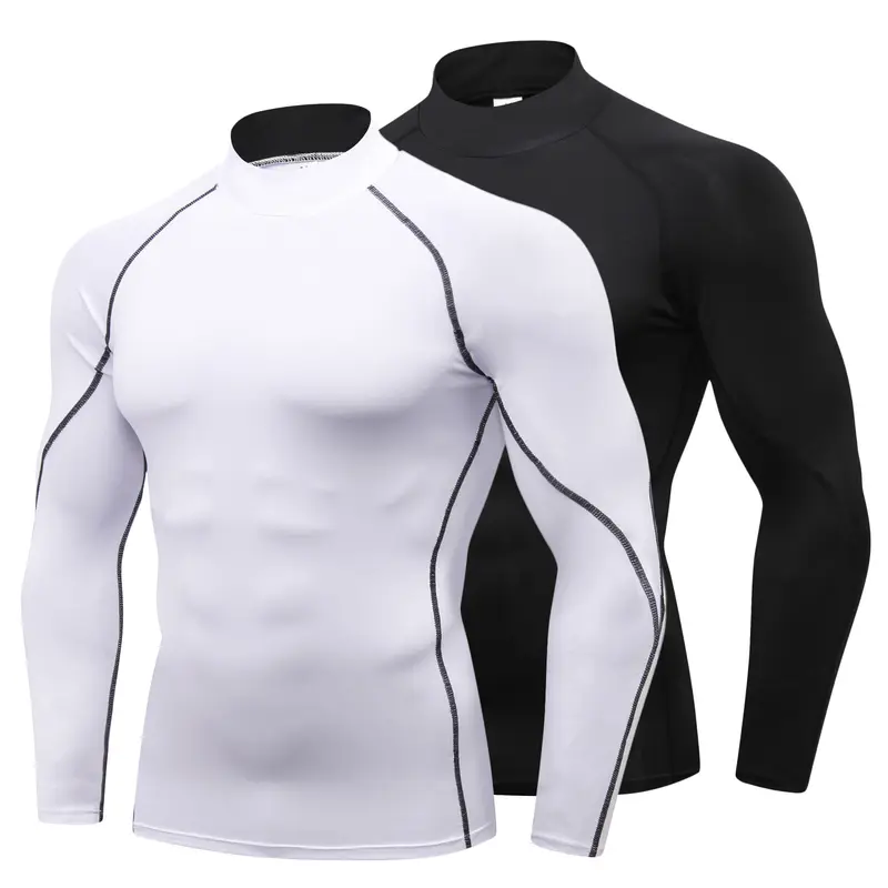 2 Pack Turtleneck Compression Shirts Men Long Sleeve Workout Undershirts for Men Tights Basketball Running Athletic Base Layer Tops workout tops Gym Tee High Performance Activewear