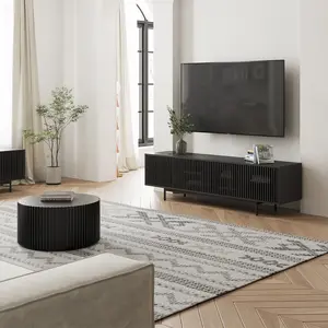 Mid-Century Modern Living Room Sets, 78.74" TV Stand with 31.5" Coffee Table, Media Console,Black