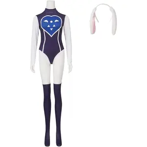 Toriel Cosplay Costume Jumpsuit Bodysuit Blue and Purple Zentai Suit Outfit with Goat Ears for Women Adult