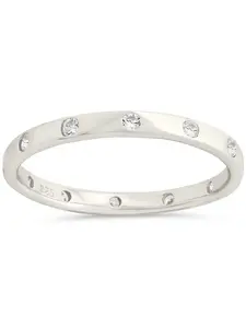 Sterling Forever Sterling Silver Mindy CZ Studded Ring – 14K Gold Plated Dainty Band for Women – Elegant Polished Ring with 2mm CZ Accents.