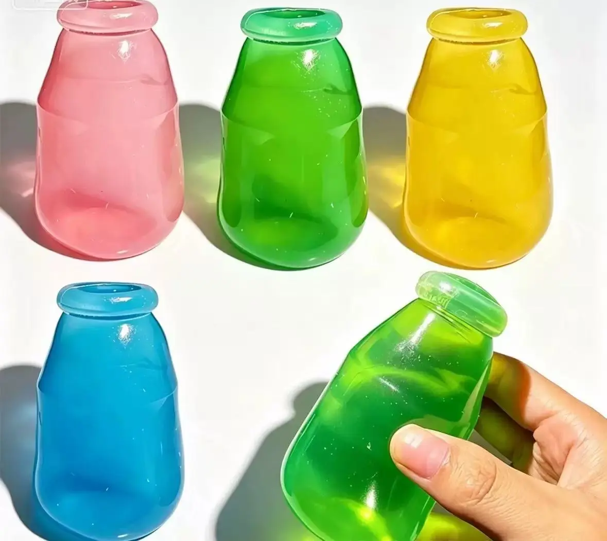 Highly Moldable Icy Transparent Drink Bottle Squishy, Multi-Color, Vaseline Filling Non-Rebound Non-Sugary Texture, All Ages Stress Relief Toy