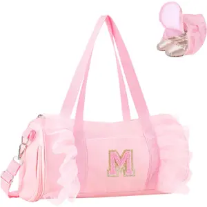 Personalized Initial Dance Bag for Girls 4-6 Small Lace Gym Yoga Cheer Dance Bag Gift for Teen Girls Cute Letter Kids Ballet Toddler Travel Duffel Tote with Adjustable Straps Pink-M