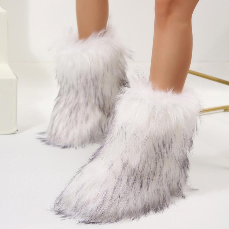 Women's Plush Boot Furry Fluffy Comfortable Mid-Calf Boots Round Toe Warm Lined Snow Boots Y2K Outdoor Outdoor Fashion Boots Shoes