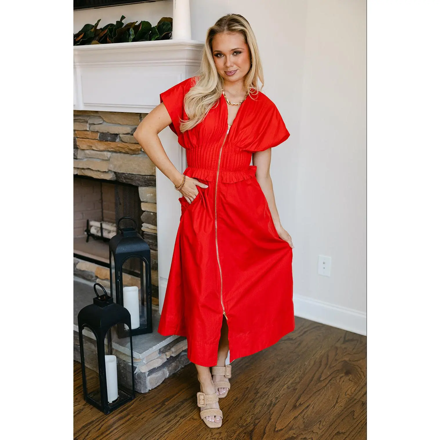 strapless open back dress Red flare Long dress with adjustable sleeves – Lazo Store main image 1