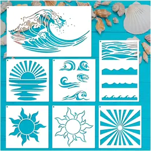 Beach Wave Stencils for Painting on   Canvas Nautical Sunrays Stencil for Crafts  Art Projects Drawing Card Making  for Wall Decorative (Sunrays Wave)