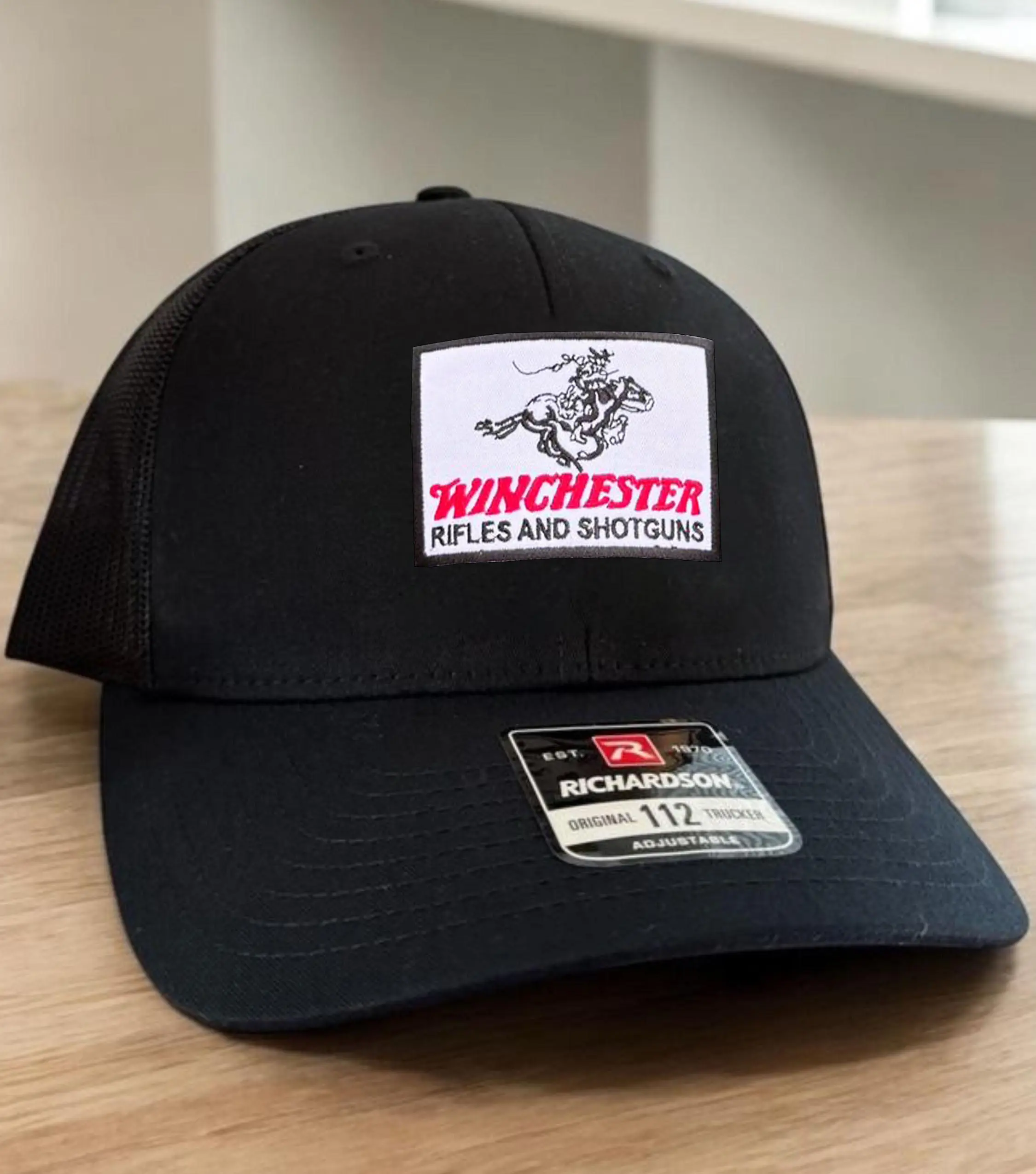 Winchester Black/White Vintage Style Richardson 112 Trucker Hat USA, Father's Day Hat, Gift For Dad, Gift For Fan, Premium Men's Snapback, Gift For Him, Gift For Her, Men's hats