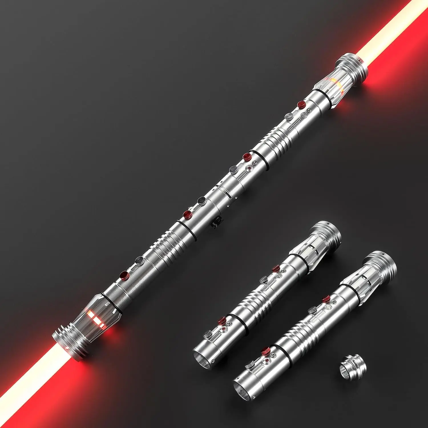 BJSABER Darth-Maul Realistic Steel Detachable Portable Rechargeable RGB Double-Bladed Sports Duel Toy Lightsaber, Twin Red, App-Controlled, Motion Control, 1.94kg Full Metal Heavy Build for Adults, USB-Charged, May 4th Sales, Realistic Lightsaber, Detacha