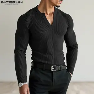 Men's 2025 autumn multifunctional fashionable knitted slim fit long sleeved sweater, made of soft and comfortable fabric, is an ideal choice for casual wear or layering.