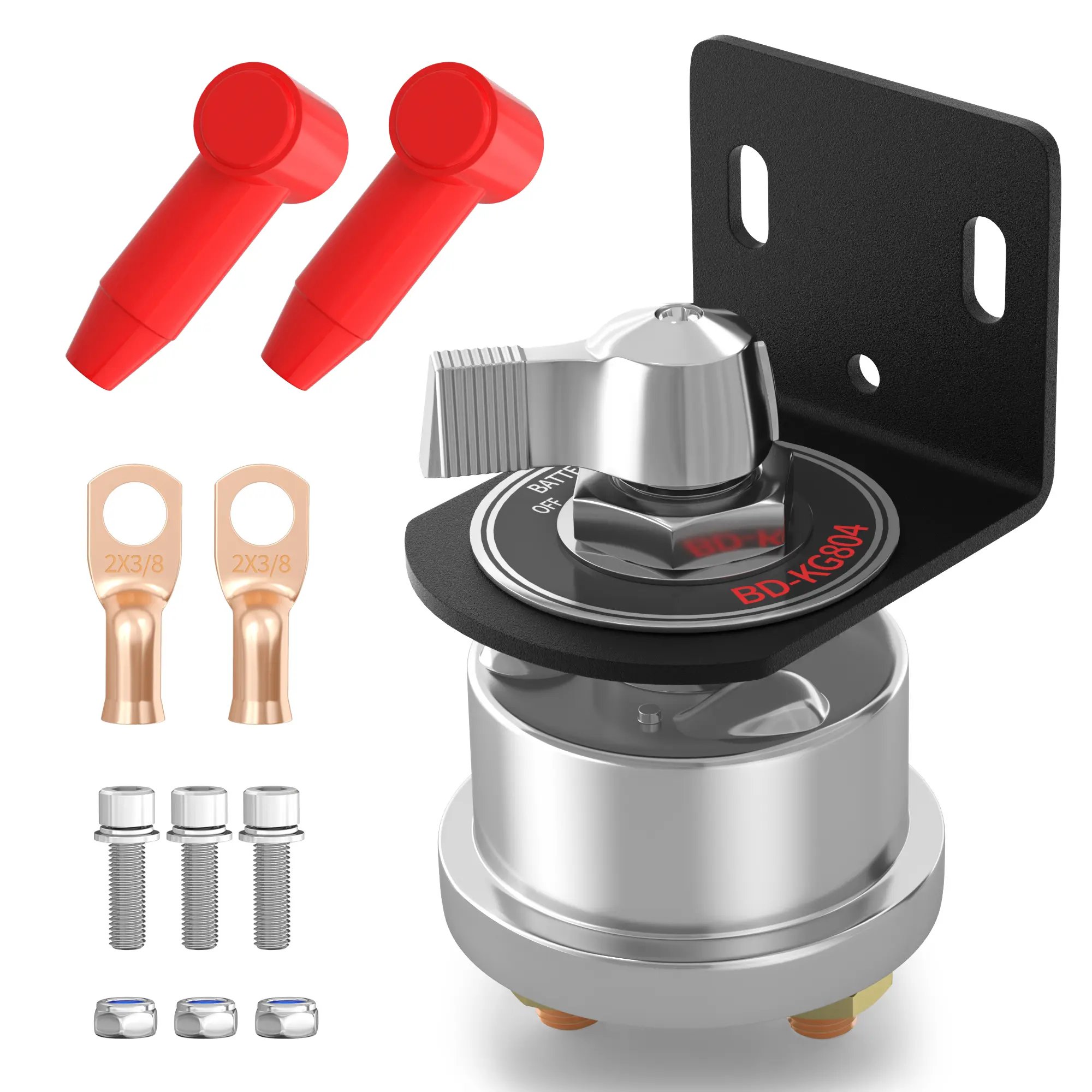 Eunik 12V-48V Heavy-Duty Battery Disconnect Switch, 200A High-Current Cut Off with Steel Side Mount Bracket, M10 Tinned Copper Studs, Copper Lugs, Housing for Cars, Boats, RVs (48V Master Control, Smart Conductivity)