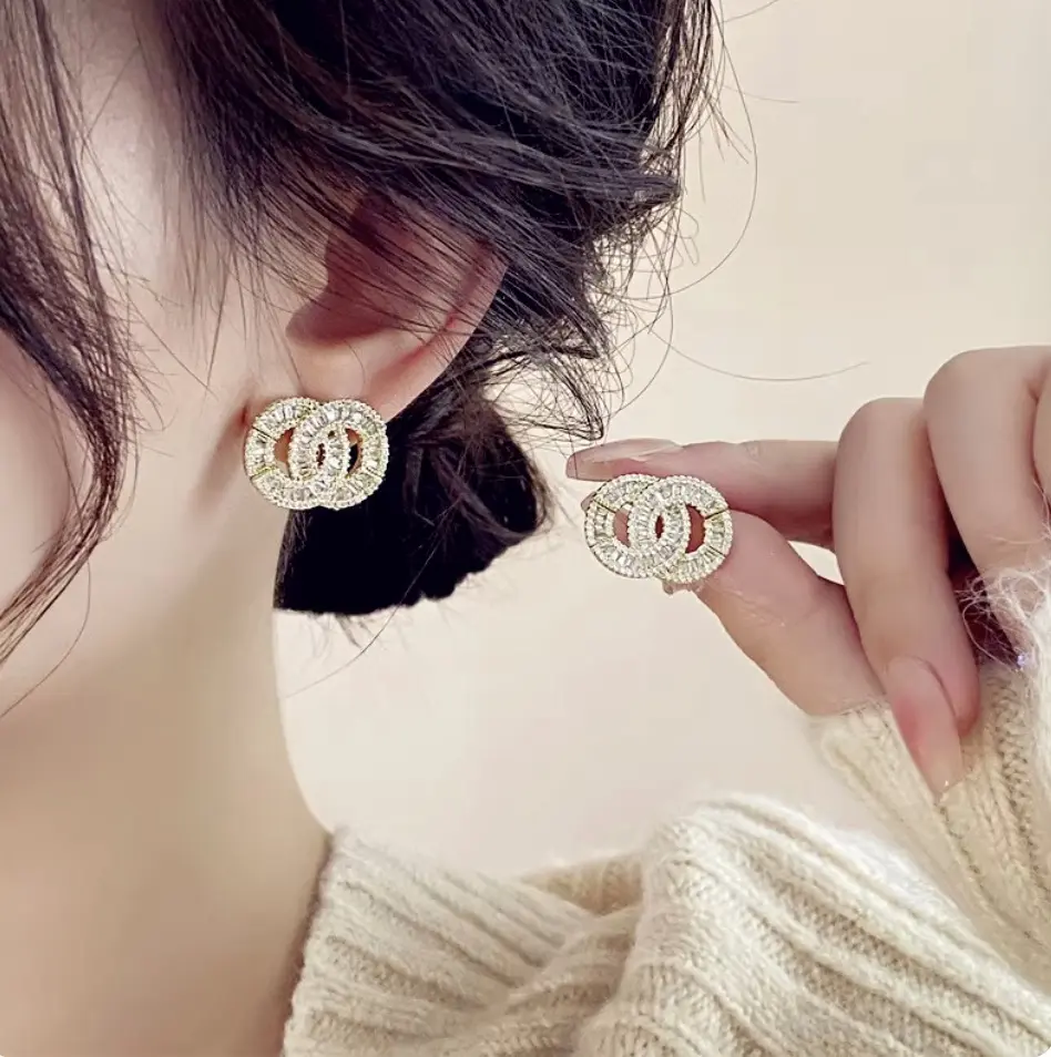 Luxury Double-Letter Zircon Stud Earrings for Women Chic Light Luxury Style Elegant & Trendy 2026 Jewelry Trendsetter