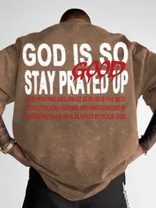 Men's "God Is So Good" Washed Christian Graphic Print T-Shirt, Menswear Streetwear Faith Casual Tee, Loose Fit #GodIsGoodTee #ChristianStreetwear #WashedTee #FaithPrint #TikTokMadeMeBuyIt