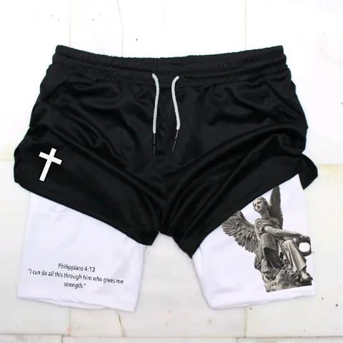 Religion Compression Gym Shorts - Polyester Fitted Workout Bottoms with Athlete Support, Contoured Body Fit, Double Layers, Comfortable Fabric, Durable Fabric for Training