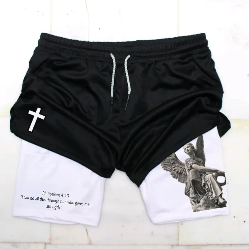 Religion Compression Gym Shorts - Polyester Fitted Workout Bottoms with Athlete Support, Contoured Body Fit, Double Layers, Comfortable Fabric, Durable Fabric for Training