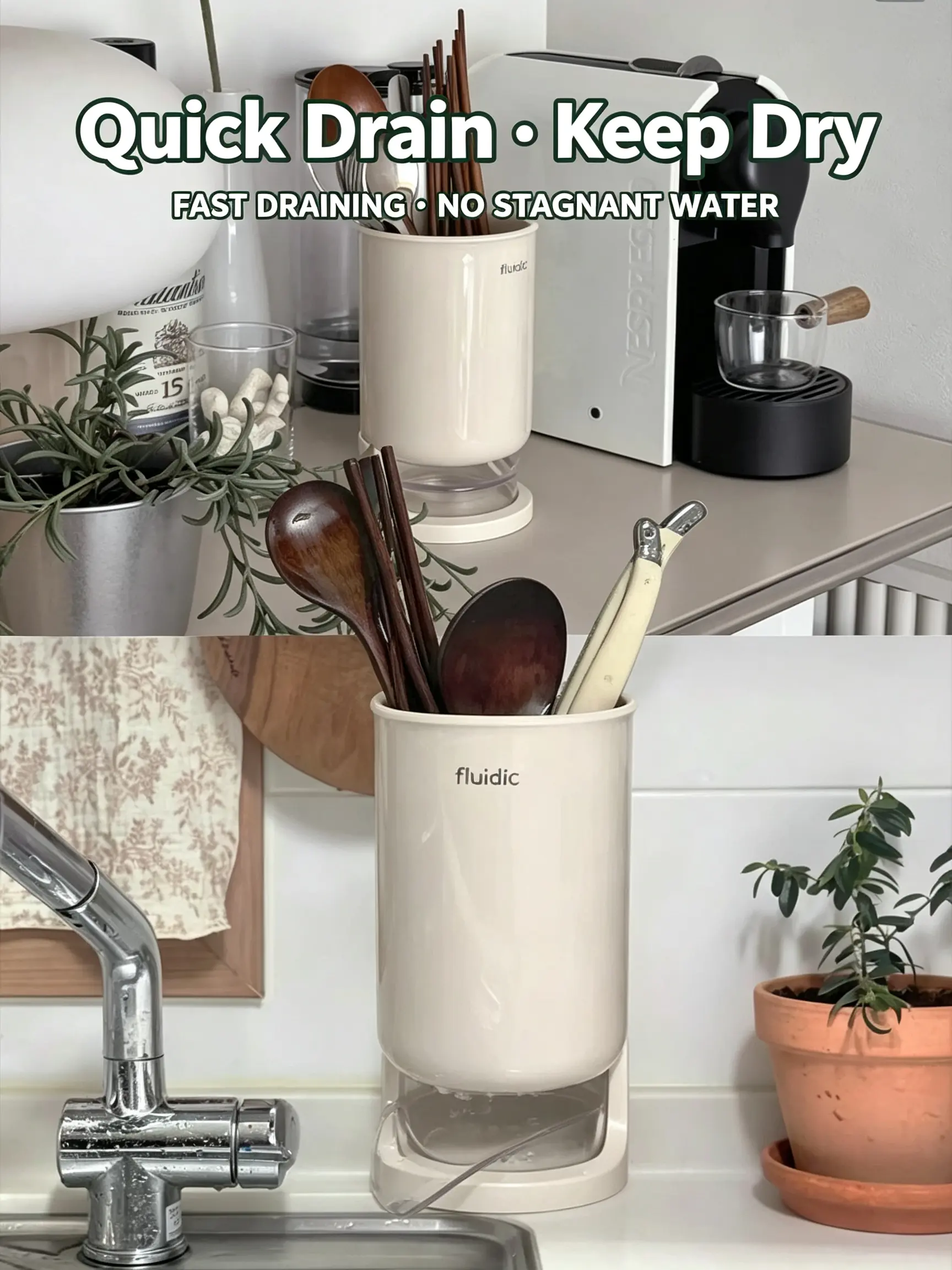 Multifunctional Countertop Cutlery Drying Rack with Removable Drain Tray, Chopstick-Spoon-Fork-Knife Holder