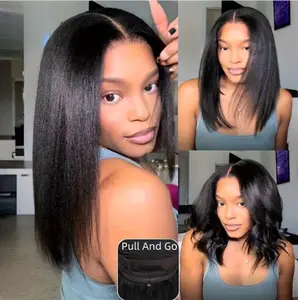 Bye Bye Knots Glueless Bob Wig - 7x5 Lace Front, Elastic Drawstring, Pre Cut Pre Plucked, Pre Bleached, Invisible Knots, 3S Ready to Go, Short, Easy Installation, Beginner Friendly, 22-22.5 Inch Cap