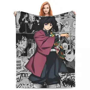 Water Hashira Giyu Tomioka Blankets Coral Fleece Plush Anime Demon Slayer Super Soft Throw Blanket for Car Sofa Couch Bedspread Anime Fans Collection Perfect Christmas Halloween Birthday Gift