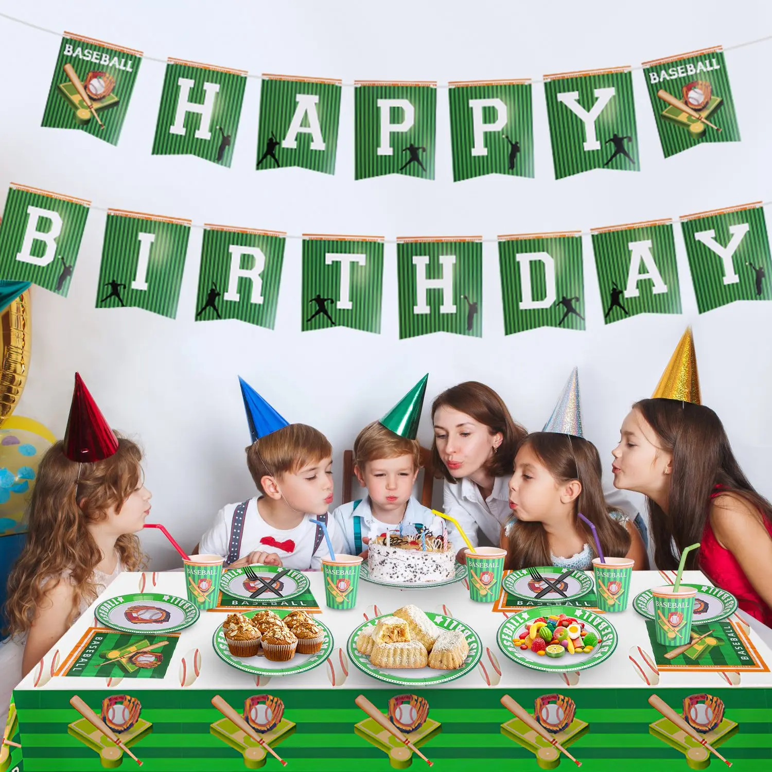 171Pcs Baseball Party Supplies Kit Baseball Birthday Party Disposable Dinnerware Set Baseball Themed Party Tableware Decorations Cups Plates Napkins Spoons Knives Forks Tableclothes