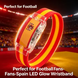 Spain National Flag LED Flashing Silicone Wristband, Rechargeable Light Up Bracelet with Multi Flash Modes, Waterproof Luminous Glow Armband, Soft Silicone Fan Bracelets for Football Games, Party, Concert, Bar, National Day Cheering Gifts for Adults Kids