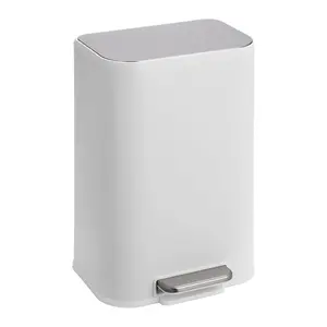 Bathroom Trash Can 3.2 Gallon Stainless Steel Garbage Can with Lid Rectangular Small Step Waste Bin with Foot Pedal and Removable Inner Bucket for Kitchen Bedroom Restroom-Matte White Cleaning