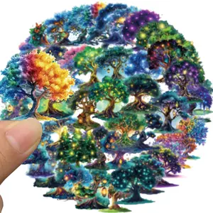 50-Piece Green Magic Tree Scrapbook Stickers - Waterproof Fantasy Forest Nature Stickers for Journaling, Scrapbooking, Resin Craft Supplies