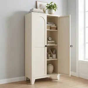 Spaco 71-Inch 2-Door Metal Storage Cabinet with Lock & Adjustable Shelves – Sleek Shapely Design, Secure Storage for Kitchen, Bedroom, Living Room (Beige)