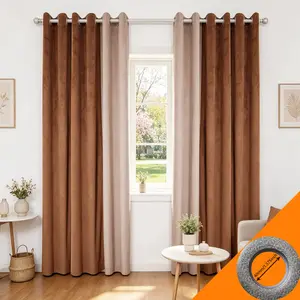 2pcs Nordic Style Caramel Milk Coffee Dual Color Blockout Curtains, Living Room Floor-To-Ceiling Full Blackout Curtains, Pierced Soundproof Curtains