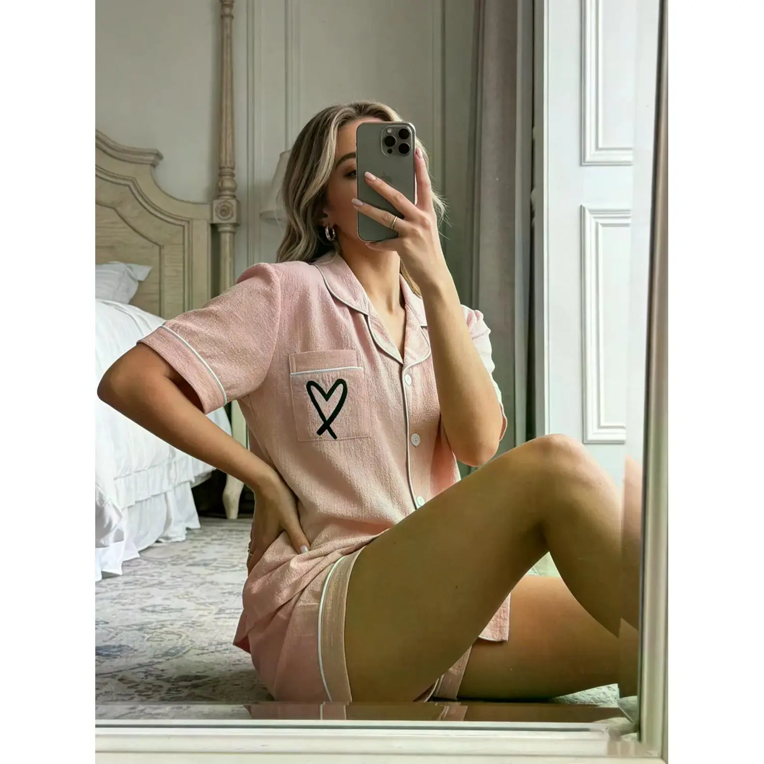 Women's Pajama Set: Adorable Button-Up Short Sleeve Cardigan and Shorts, Comfy All-Season Loungewear for Relaxation and Social Gatherings