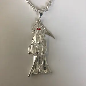 Santa Muerte with 26" Rope Necklace (.925 PURE SILVER)