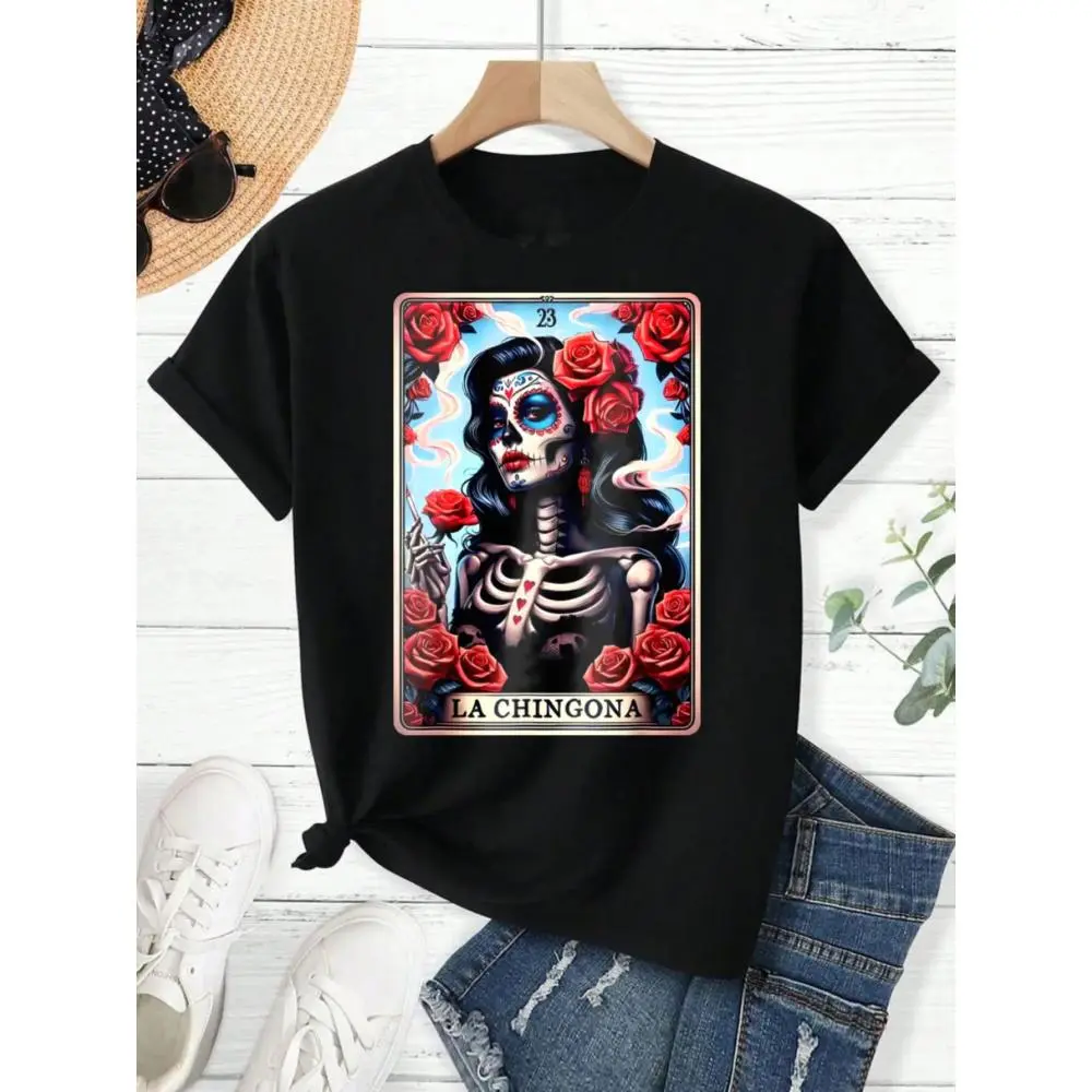 100% Cotton La Chingona Tarot Card Funny Spanish Slang Boss Latina Power T-Shirt alex chino dhh print pants