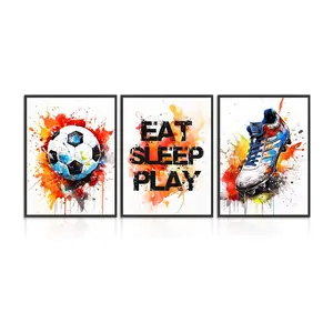 3pcs/set Unframed Splash ink sports football shoes children's room boy poster canvas painting decorative painting
