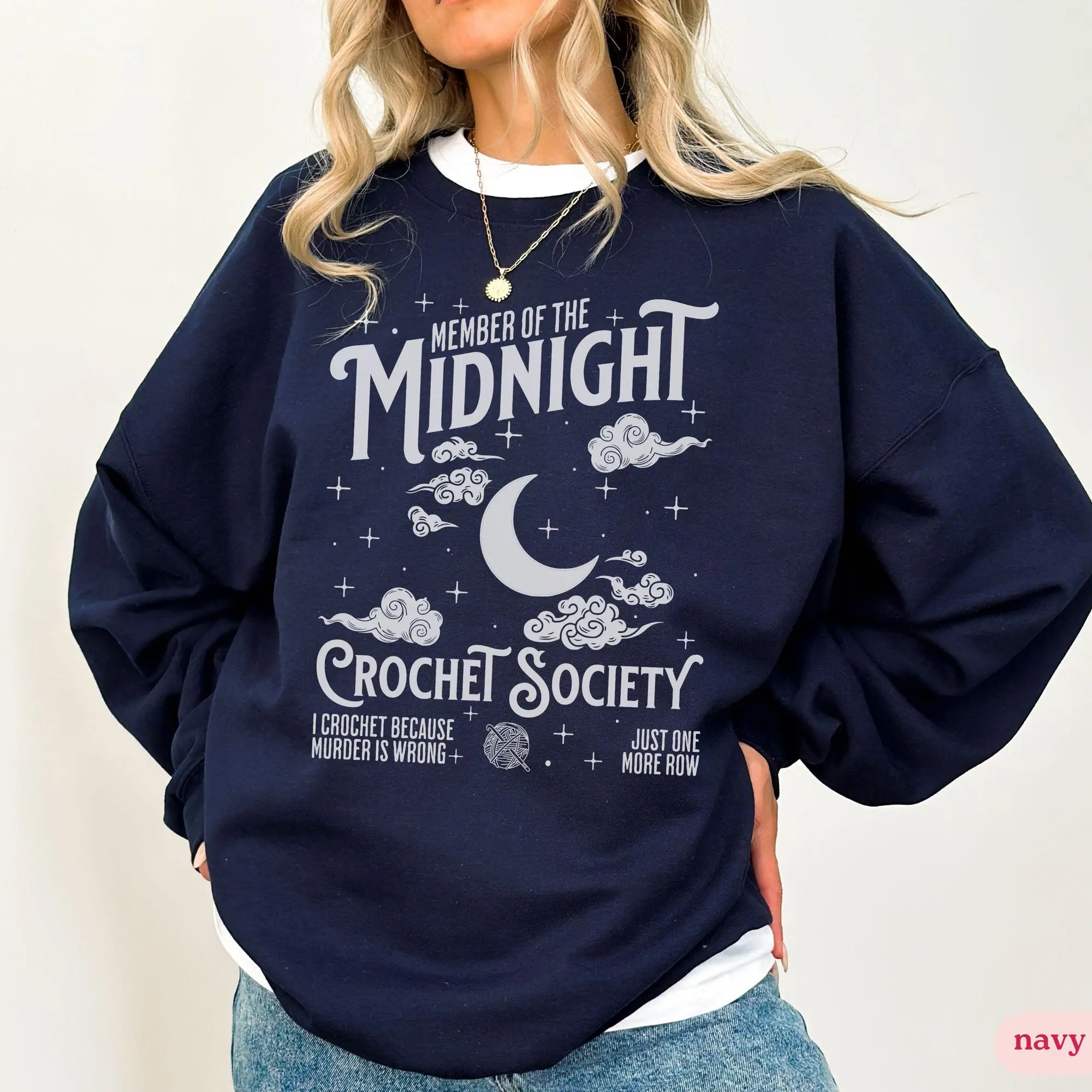 Funny Crochet Sweatshirt Just One More Row Crewneck Crocheting Pullover Crochet Lover Gifts Gift For A Crafter Yarn Lover Sweatshirt