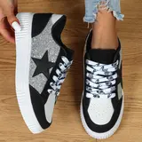 【Black Friday】Glitter Star-Pattern Lace-Up Low-Top Sneakers, Breathable Casual Footwear for Women and Men