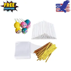 300 PCS Cake Pop Sticks and Wrappers Kit, Including 100ct 6-inch Paper Lollipop Sticks