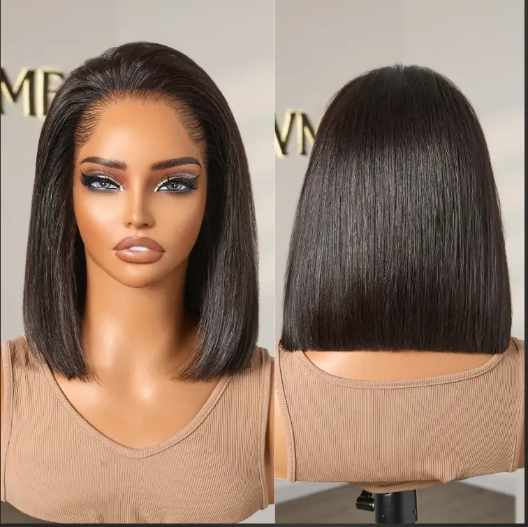 【Live】Pre-do Lagos Hairline Flexi Fit Invisi Drawstring Cap 200% Density Blonde Highlight & Natural Black Silky Straight Bob Glueless 13x4 Frontal HD Lace Wig Pre-Cut Lace