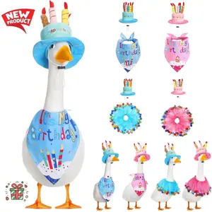 Birthday Party Porch Goose Costume - Cake Hat & Bandana Outfit | Perfect for 17"/23" Yard Geese Duck Statues | Festive Outdoor Decor
