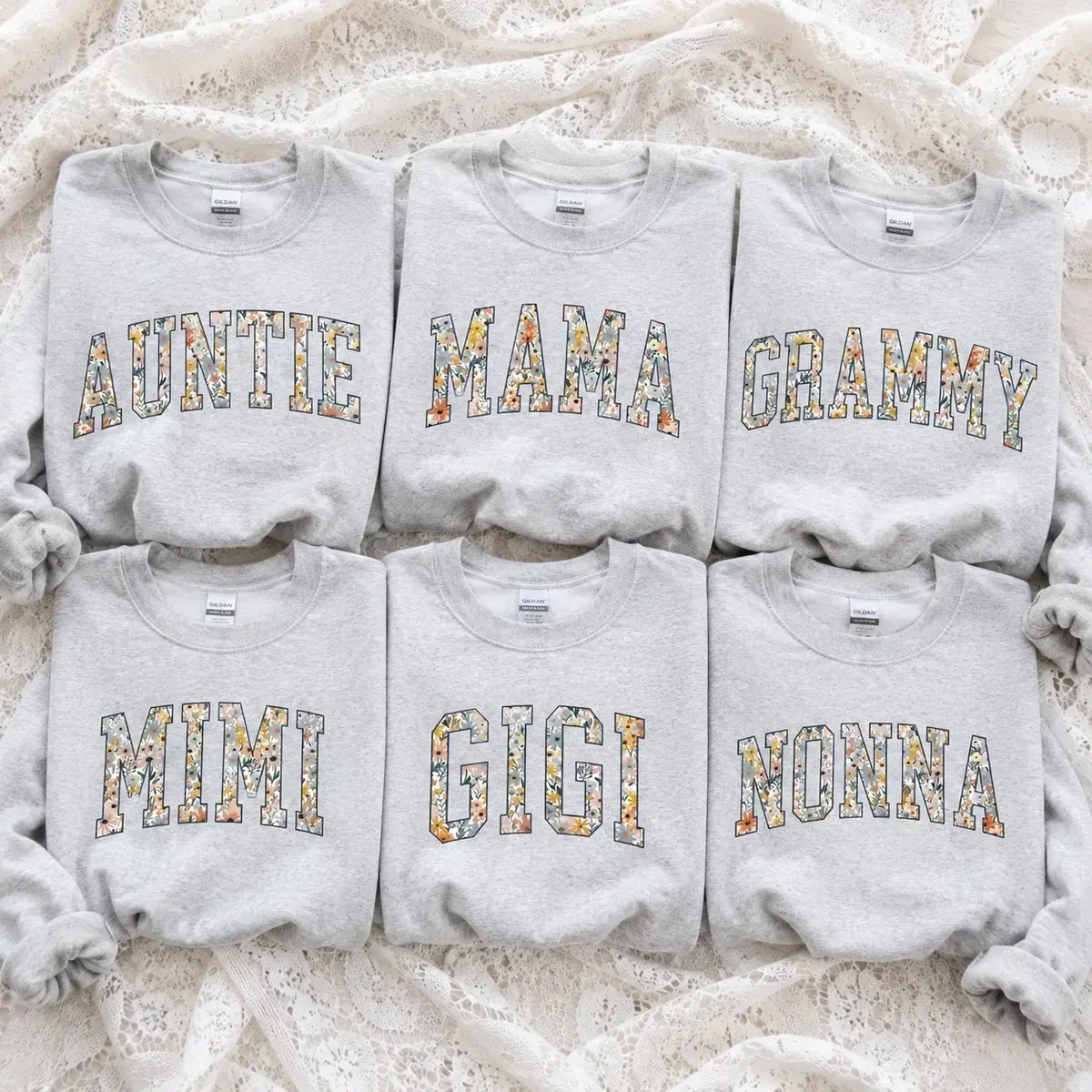 Personalized Floral Family Sweatshirt, Auntie Mama Grammy Mimi Gigi Nonna Crewneck, Custom Grandma Sweatshirt, Mother's Day Gift, Gildan Unisex Pullover, Soft Cozy Family Apparel - TrendWear USA
