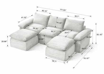 【Ships in 3 Packages】 U-shaped corner sofa with footstool, frameless corner sofa, X-shaped sofa, extra-large modular sofa, deep-seat sofa suitable for large living rooms, convenient and comfortable.