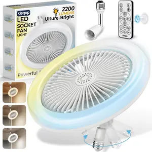 Adjustable socket fan light with remote and extender 2200lm enclosed led light bulb fan small screw in bladeless ceiling fan in light low profile mini socket air light and fan for bedroom garage