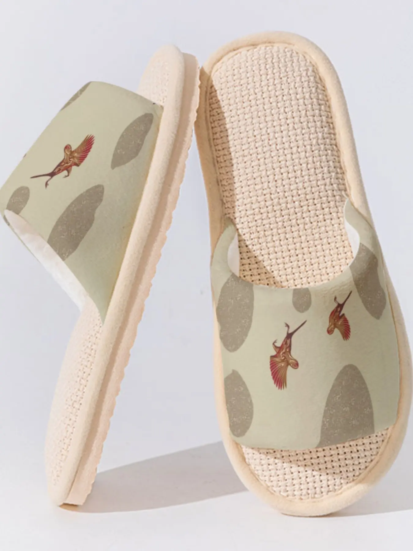 Dinosaur Egg & Pterosaur Print 1 Pair Non-slip Breathable Linen Slippers, Casual Cozy Lightweight All-Season Home Shoes for Women Men Family Guest Daily Wear