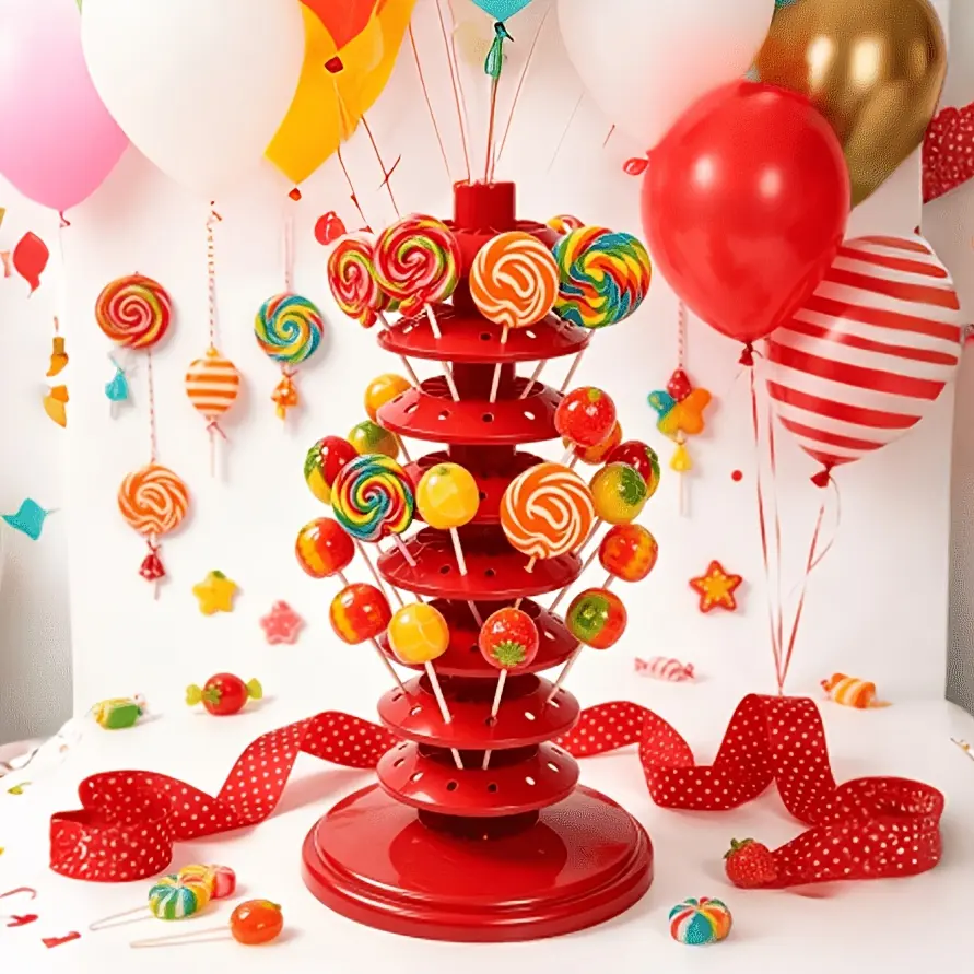 1pc, Multi-Tier Lollipop Stand Centerpieces Ornament, Red Plastic Adjustable Multi-Tier Candy Lollipop Stand Display Holder Table Ornament, Multi-Level Insertion Lollipop Stand for Christmas, Birthday And Wedding Parties Decoration