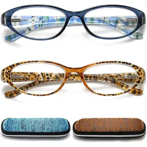 RaoOG Cat Eye Reading Glasses for Women Blue Light Blocking Computer Readers Ladies Fashion Cateye Frame Quality Eyeglasses Resin Blue+Brown Anti-Blu-ray High-Definition Lenses