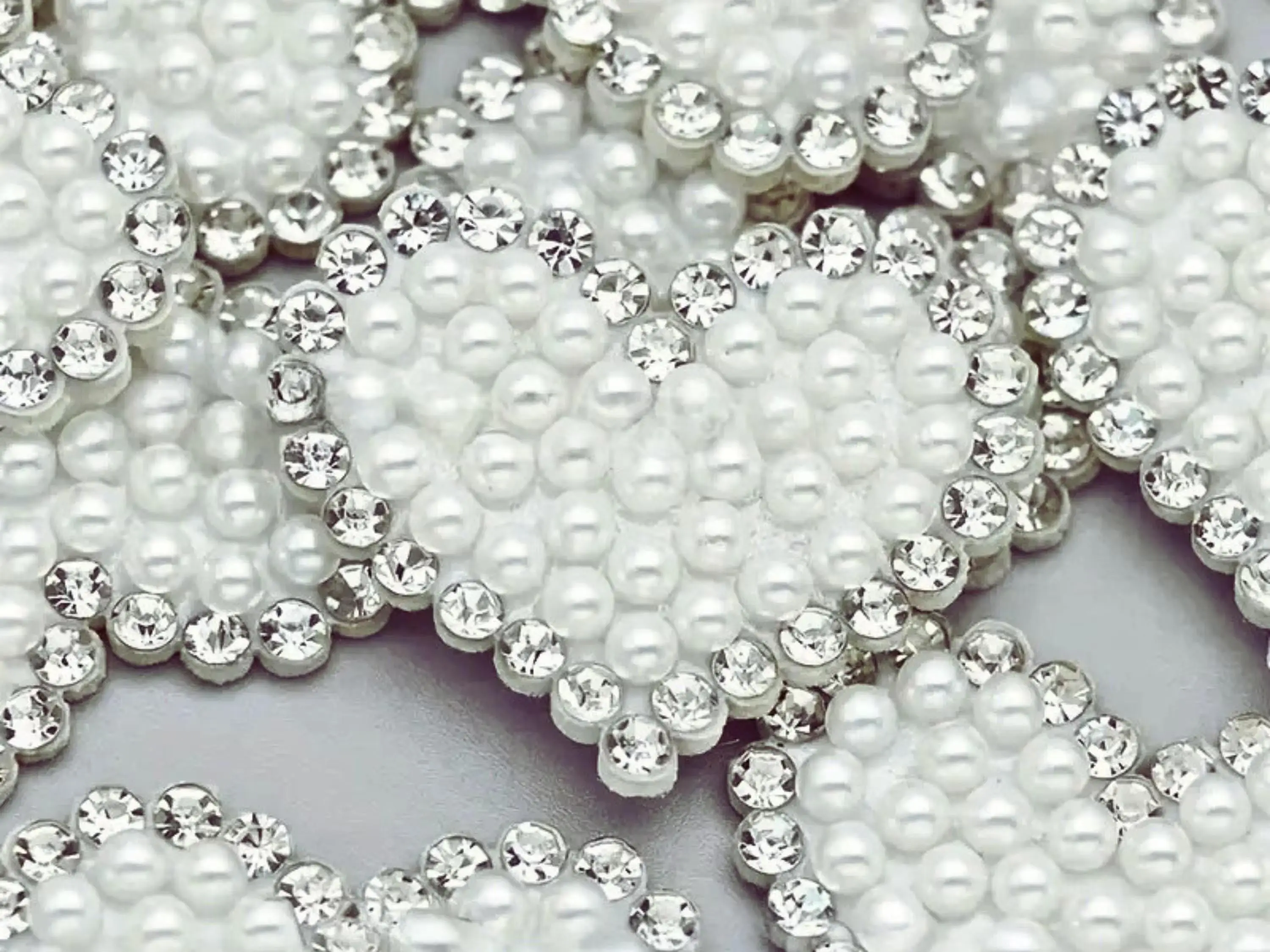 Pearl Heart Patches | Rhinestone Iron On Appliques | DIY Wedding Embellishments | Bridal Craft Hearts | Valentines Decorative Patches