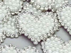 Pearl Heart Patches | Rhinestone Iron On Appliques | DIY Wedding Embellishments | Bridal Craft Hearts | Valentines Decorative Patches