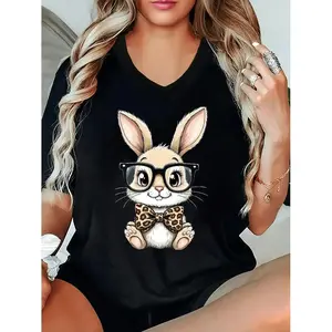 Plus Size, Black Short Sleeve Plus Size Women's Casual Crew Neck Polyester T-Shirt Easter for Women in Summer - Oversized Loose Fit A beautiful gift.