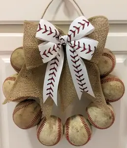 Everything Baseball Sports Gift - Door Wreath made with 10 Used Leather Baseballs