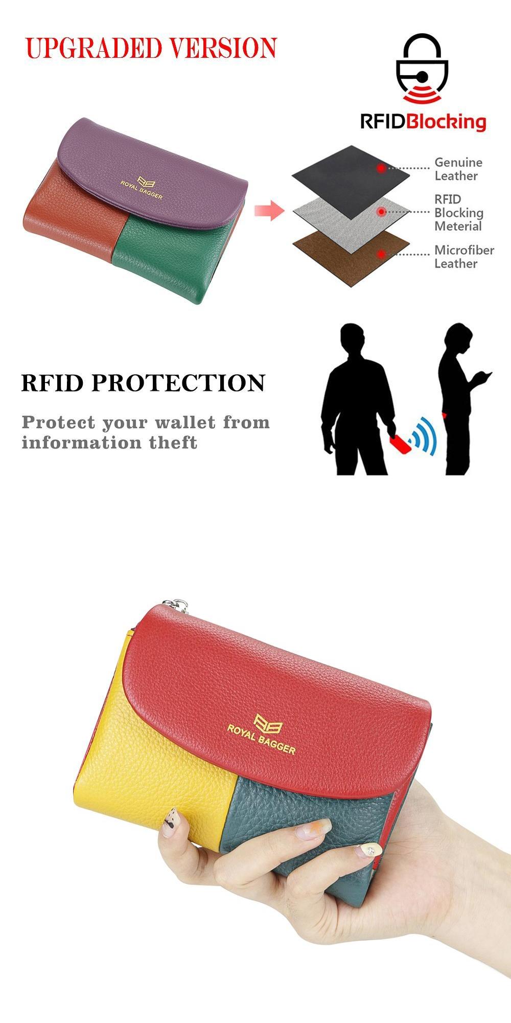 Royal Bagger RFID Blocking Women's Short Wallet Genuine Leather Multi-card Slots Card Holder Trifold Purse Magnetic Opening 2063 SpringStatements