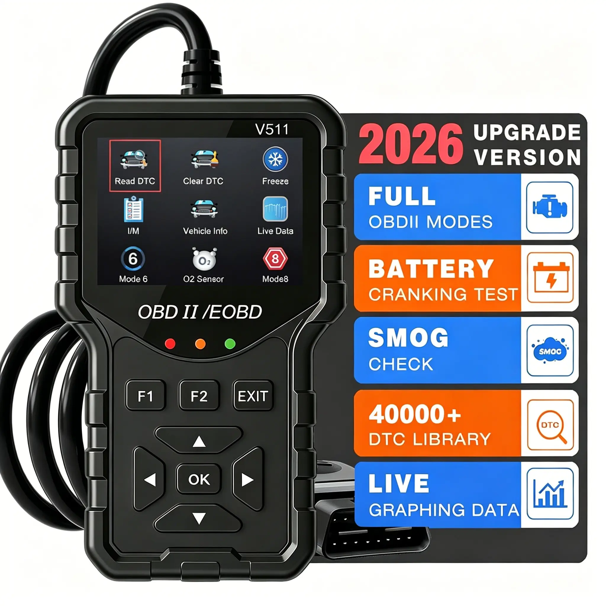 Professional Obd2 Scanner, Enhanced Engine Fault Code Reader and Reset Tool, 35,901+ Dtc Codes, for Post-1996 Mode 6/8 Vehicles, No Battery Required
