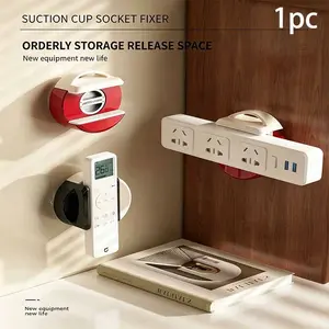 1pc Suction Cup Plug Strip Holder, No Drilling Wall Mount Remote Control, Socket Wall Organizer, Adjustable Width, Strong Load Capacity